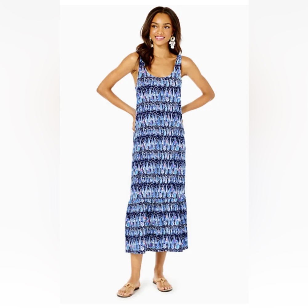 Lilly Pulitzer Martins Low Tide Navy Sails And Stripes Midi Dress‎ Size S